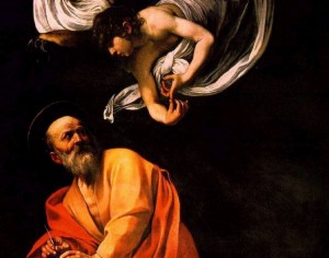 Caravaggio, San Matteo e l'angelo (1602,part.) - Roma, San Luigi dei Francesi